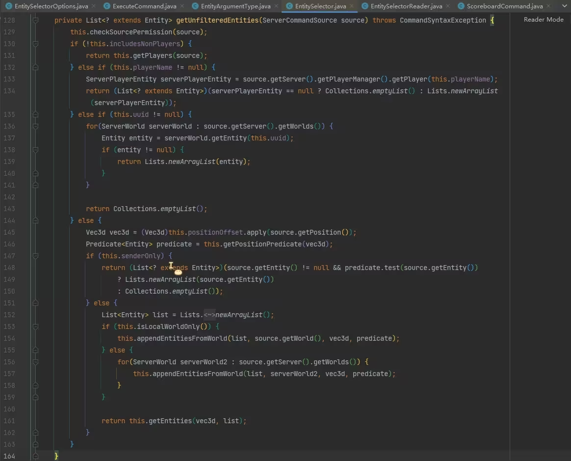 EntitySelector#getUnfilteredEntities