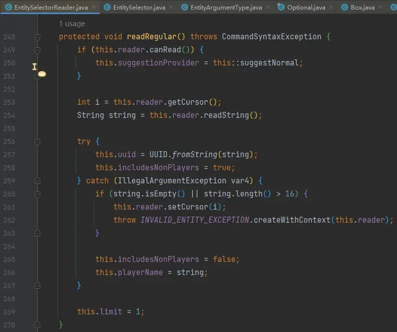 EntitySelectorReader#readRegular