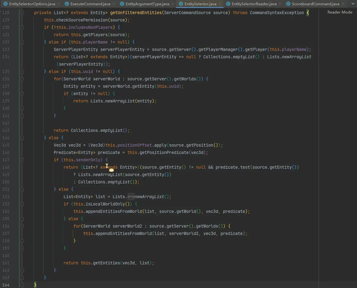 EntitySelector#getUnfilteredEntities