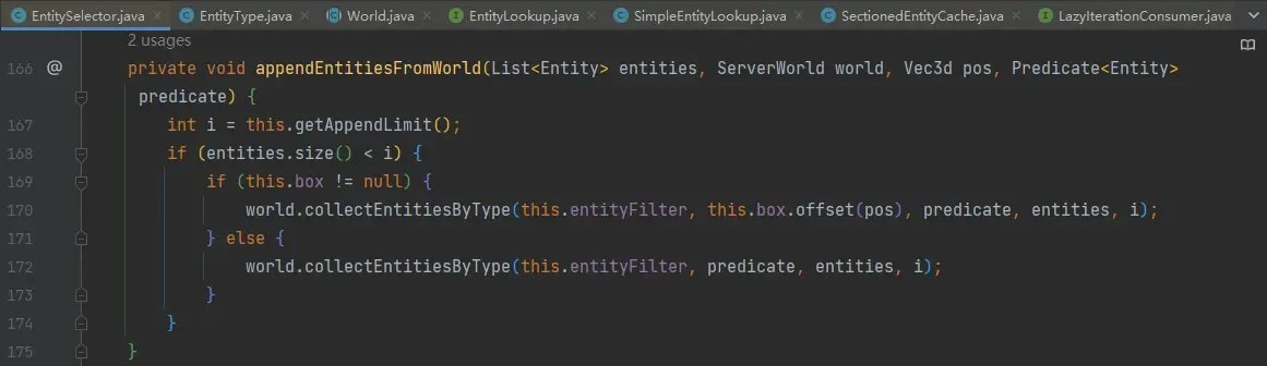 EntitySelector#appendEntitiesFromWorld