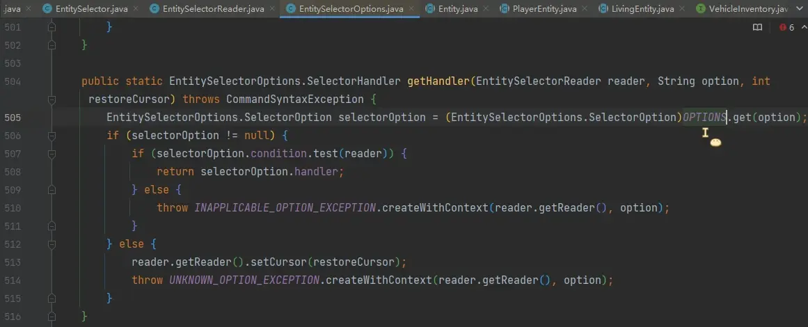 EntitySelectorOptions#getHandler